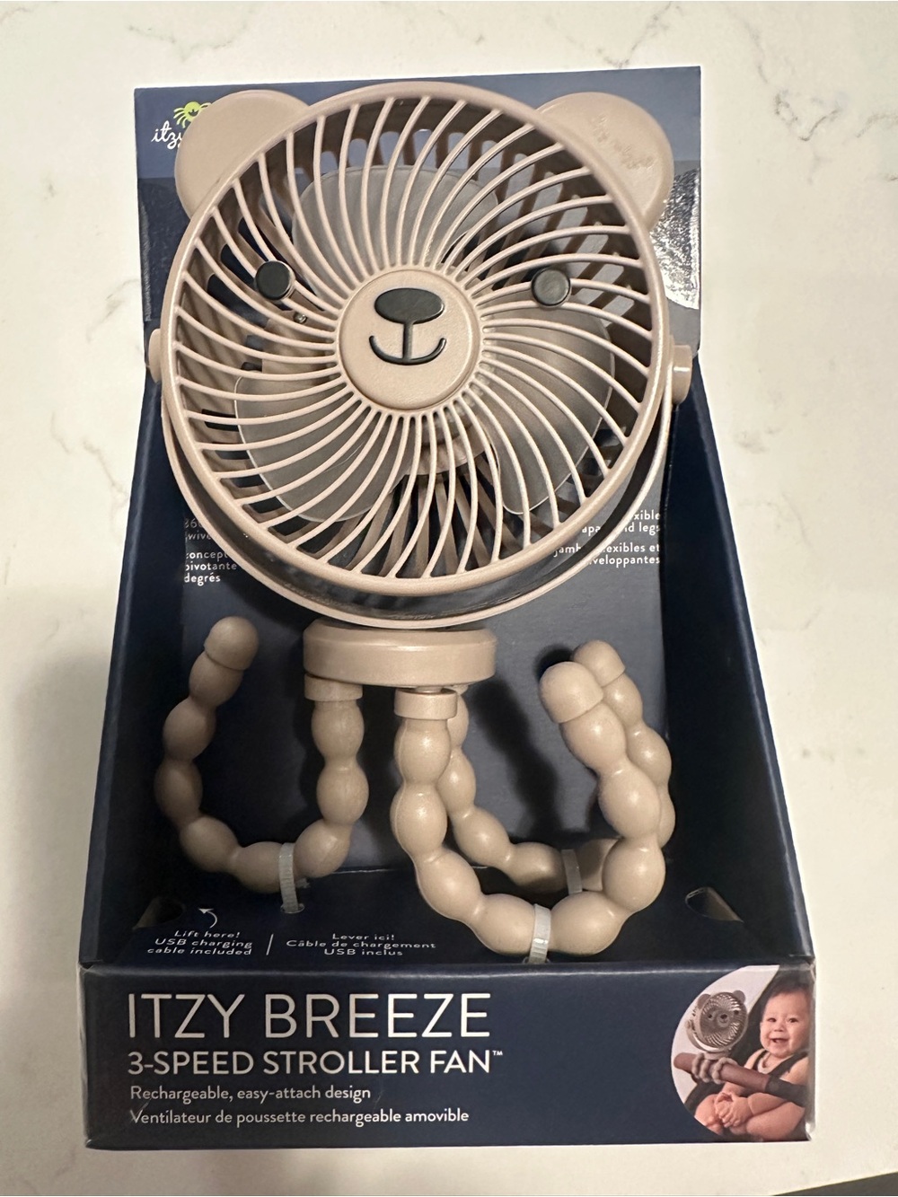 Itzy Ritzy Itzy Breeze 3-Speed Stroller Fan in Navy Blue and White